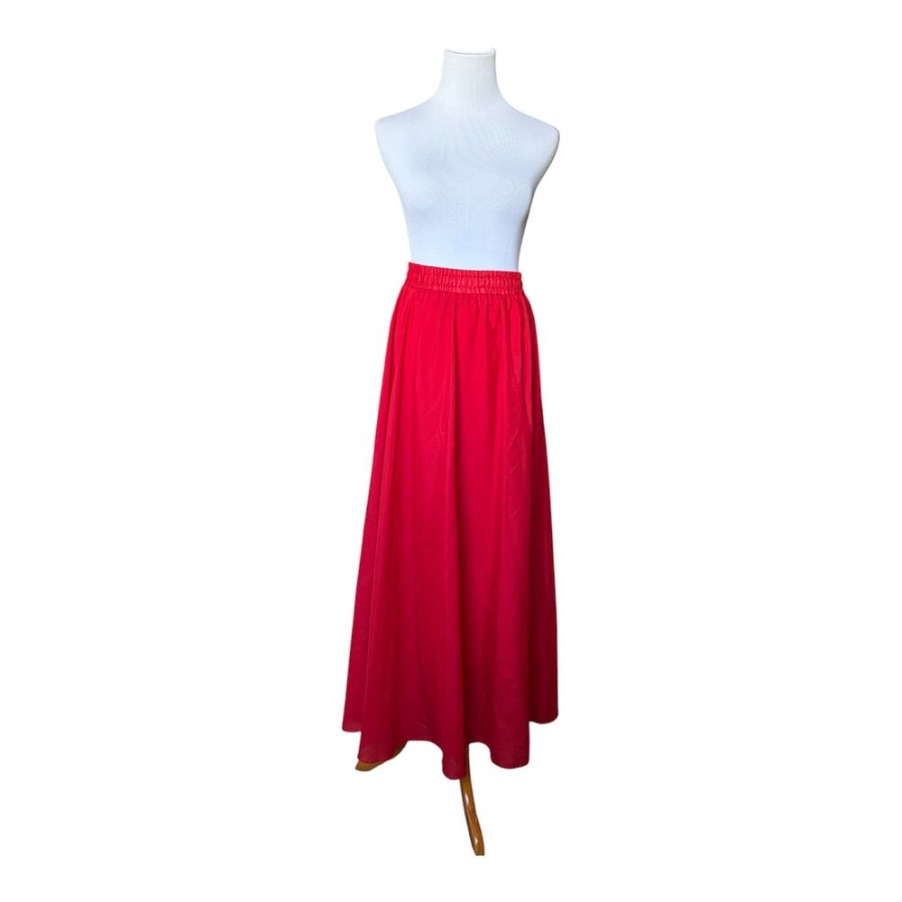 Afibi Red Lined Pleated Chiffon Pull On Elastic Waist Maxi Skirt Sz M Beach - Picture 3 of 3